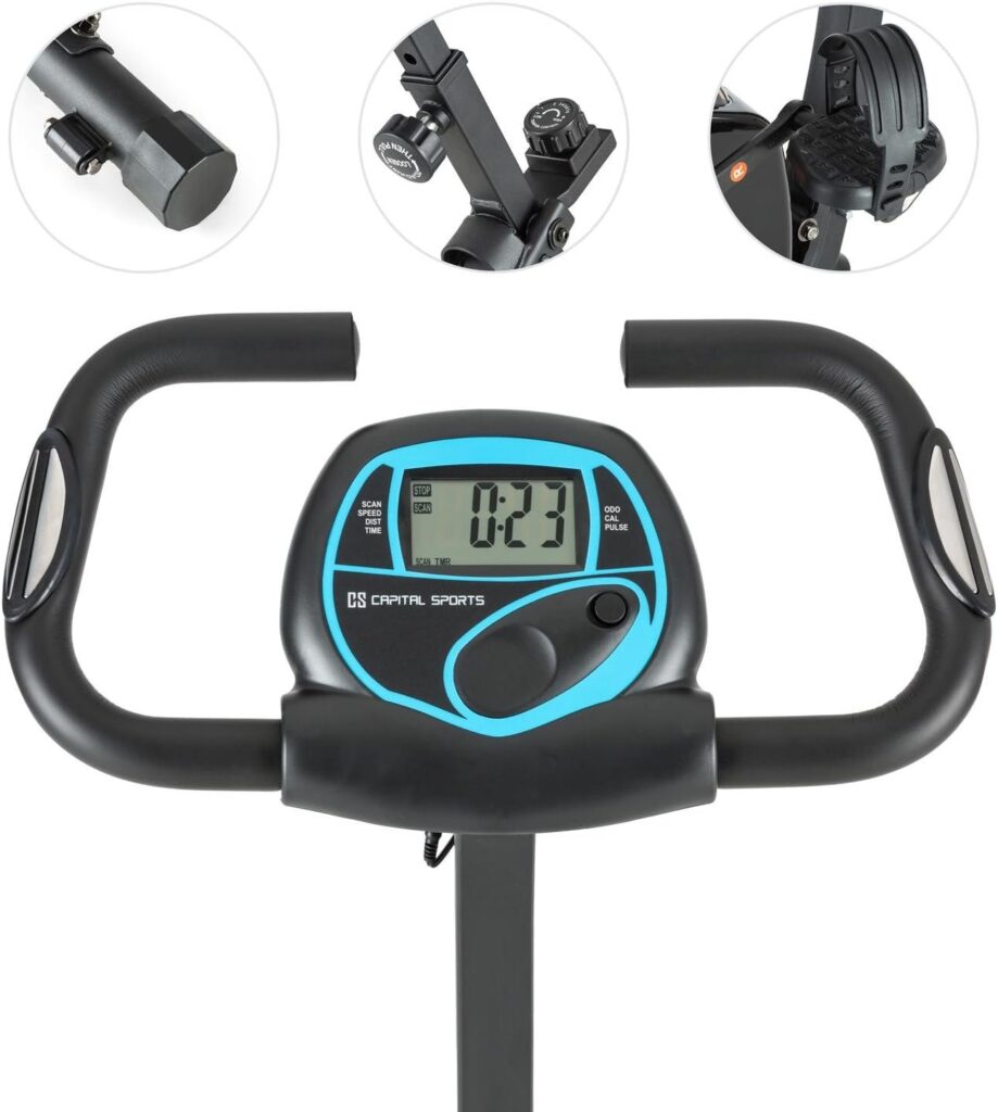 Capital Sports Trajector X-Bike Exercise Bike - Ergometer with Integrated Hand Pulse Monitor, Foldable Home Trainer with 8-Level Resistance, 100 kg Maximum Load