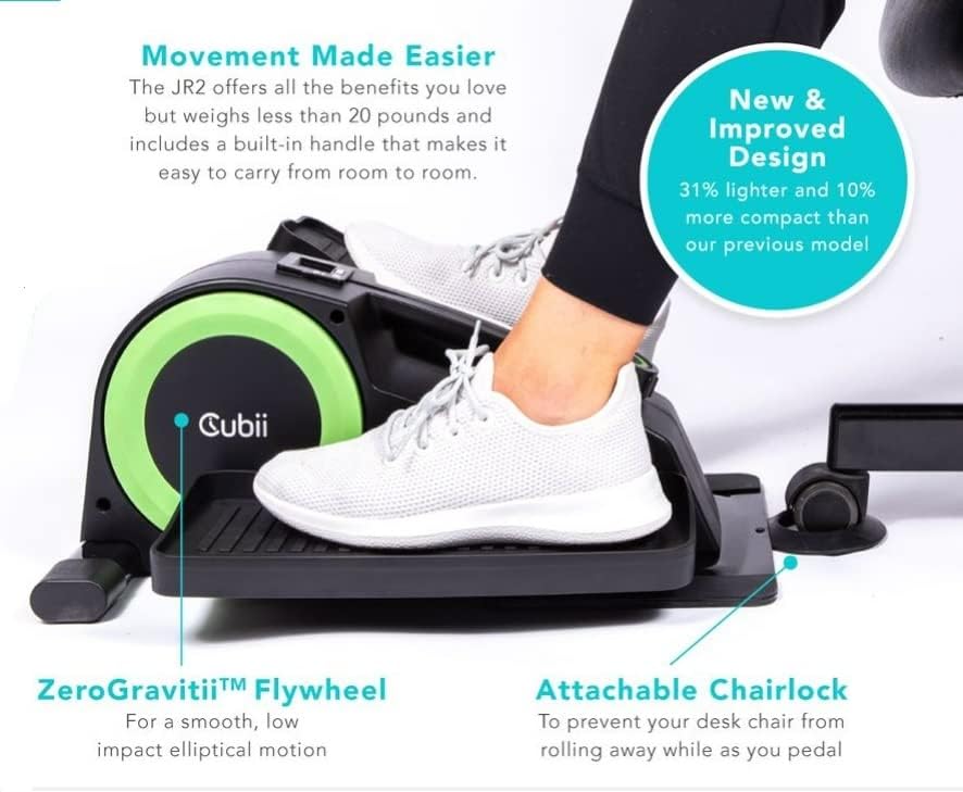 Cubii JR2 Mini Heimtrainer Beintrainer mit LCD-Fitness-Tracker - Pedaltrainer mit Einstellbarem Widerstand -Fitnessgeräte für Zuhause - Tischfahrrad für das Home-Office