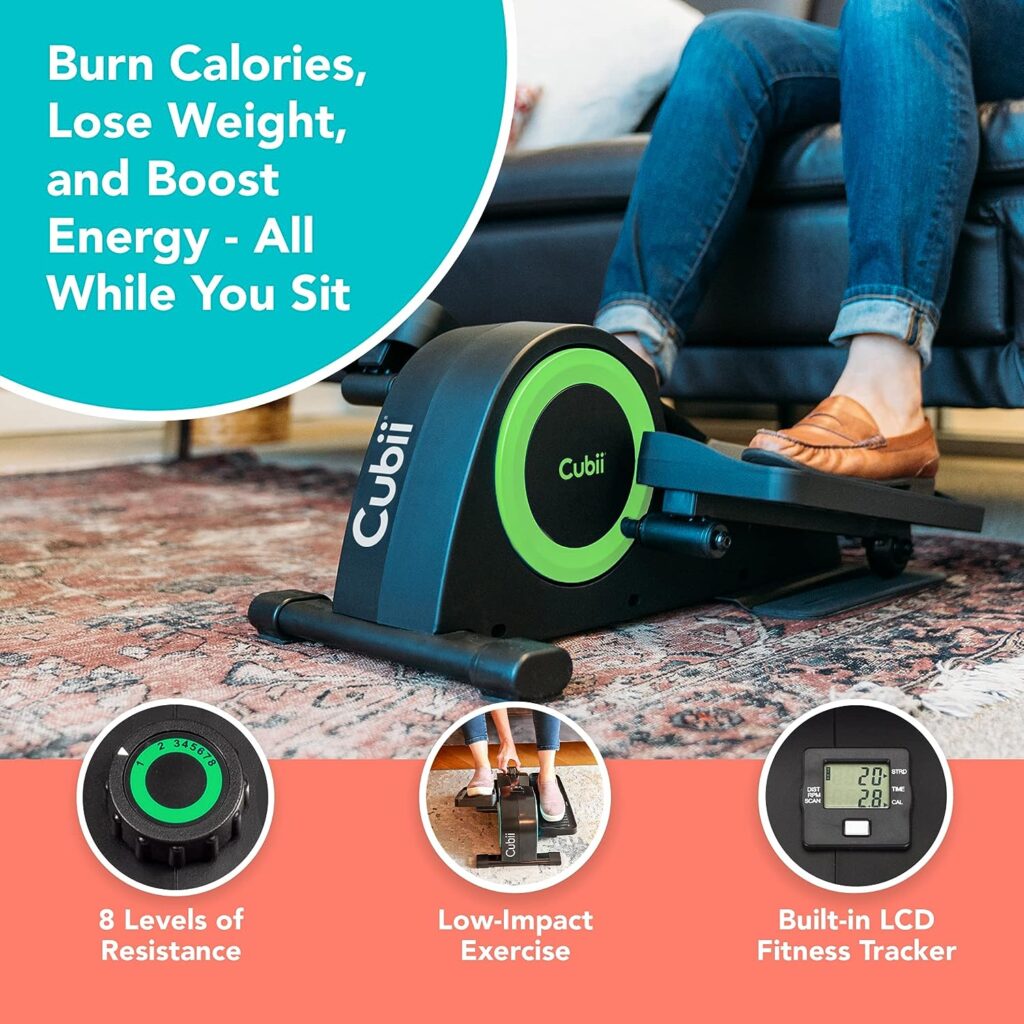 Cubii JR2 Mini Heimtrainer Beintrainer mit LCD-Fitness-Tracker - Pedaltrainer mit Einstellbarem Widerstand -Fitnessgeräte für Zuhause - Tischfahrrad für das Home-Office