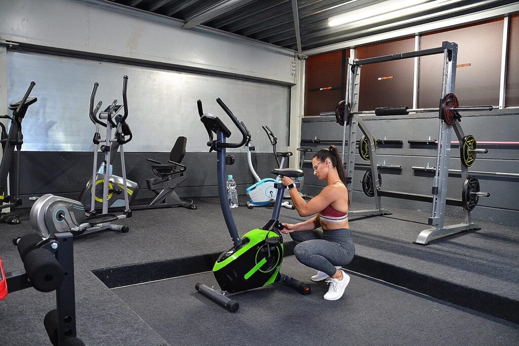 EnjoyFit Home Trainer Bicycle Trainer with Hand Pulse Sensors Silver/Blue
