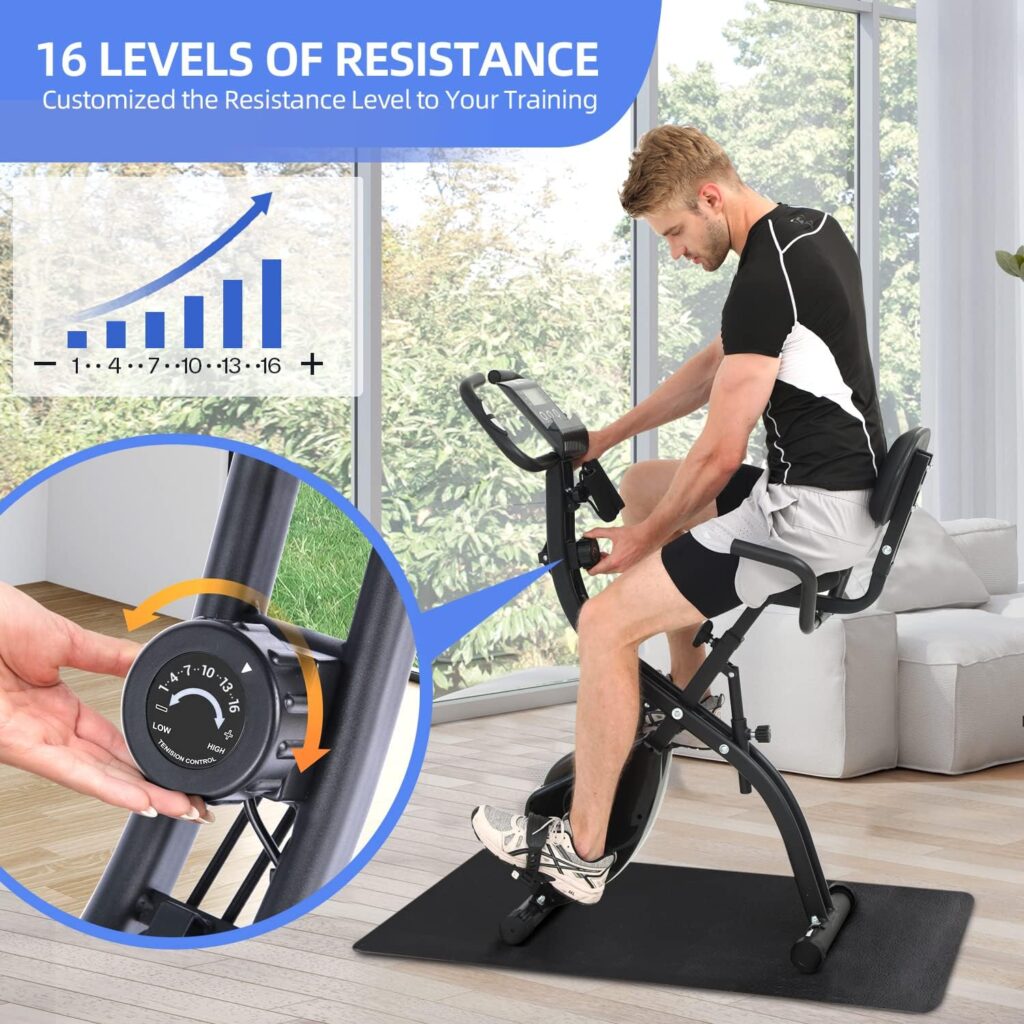 Heimtrainer Fahrrad Klappbar für Zuhause - Sportneer Ergometer Heimtrainer mit 16 Magnetische Widerstandsstufen, Hometrainer Fahrrad, Pulssensor