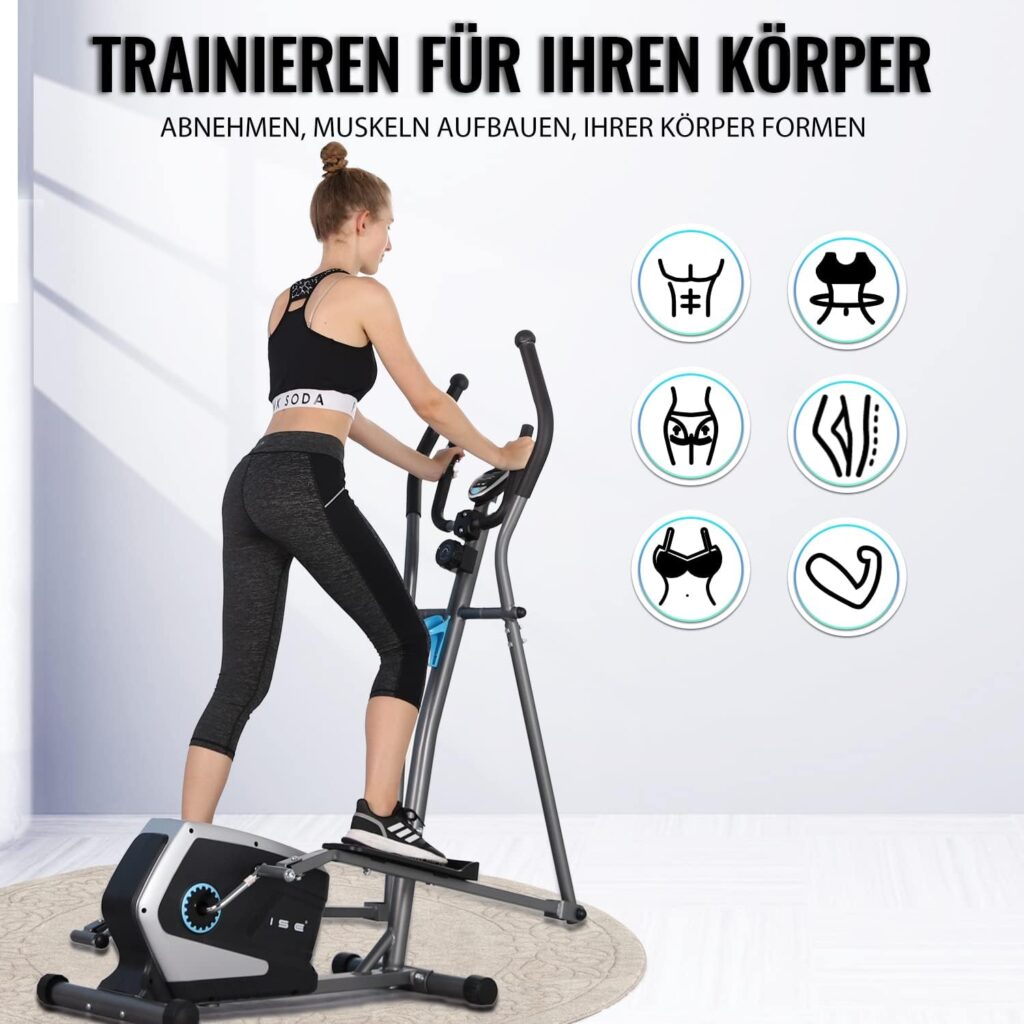 ISE Cross Trainer Elliptical Cross Trainer Elliptical Trainer Exercise Bike Ergometer Stepper Exercise Bike Magnetic Brake Endurance Trainer with 15 kg Flywheel Mass - 8 Resistance Levels SY-9801