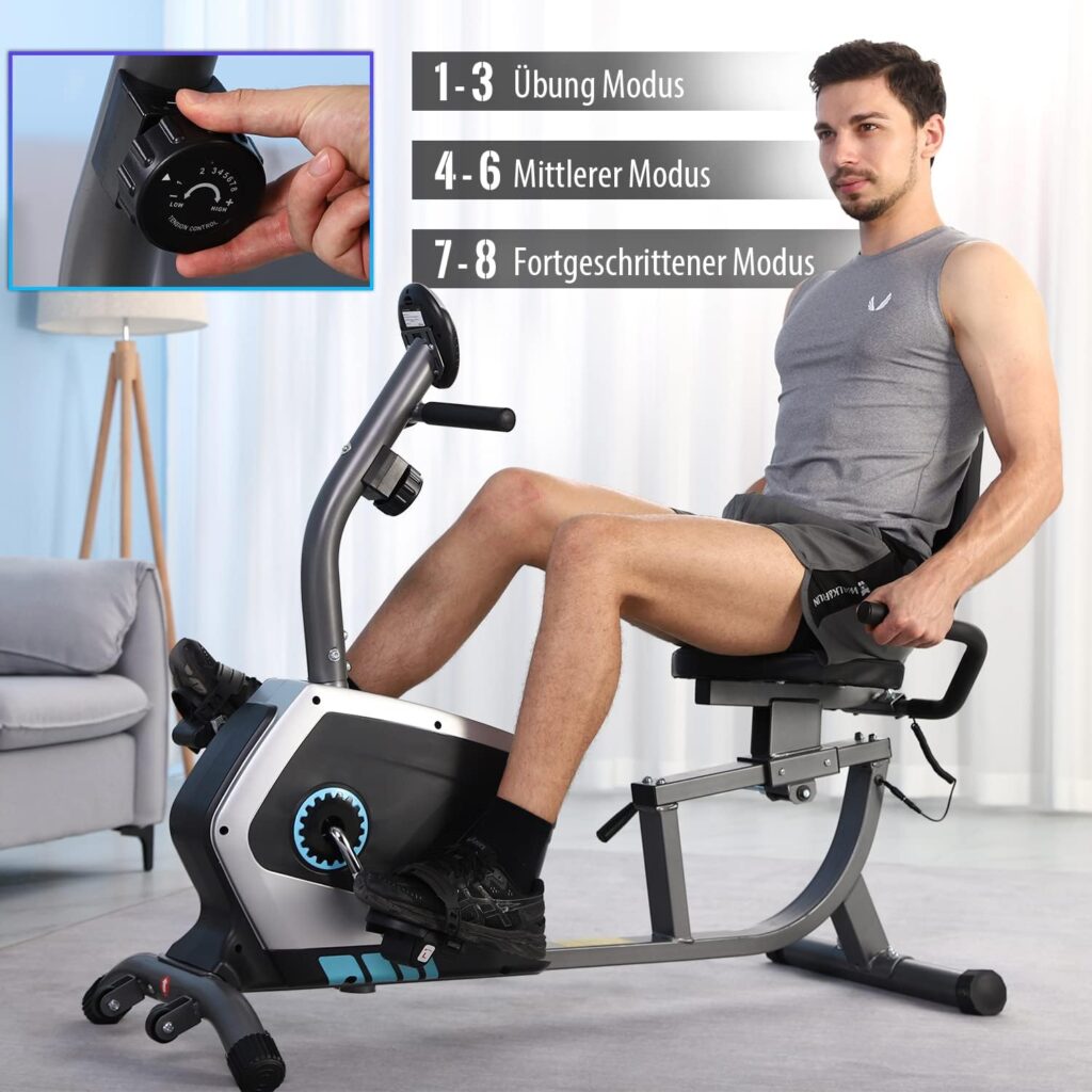 ISE Ergometer Home Exercise Bike with Magnetic Brake System, Transport Wheels, Pulse Sensors and LCD Display, 8 Adjustable Resistance Levels