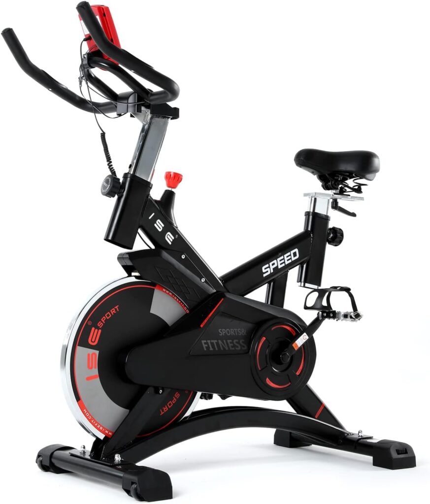 ISE Indoor Cycle Ergometer Exercise Bike, 10 kg Flywheel, Pulse LCD Display, Armrest Padded