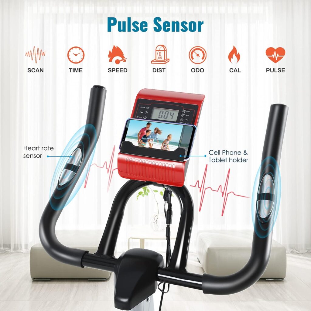 ISE SY-7020 Professional Indoor Cycle Ergometer Exercise Bike with Heart Rate Monitor, Arm Rest, Padded, 10 kg Flywheel Fitness Bike