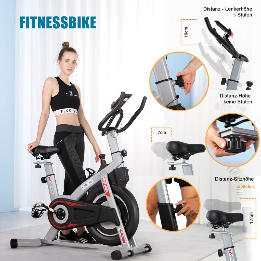 ISE SY-7020 Professional Indoor Cycle Ergometer Exercise Bike with Heart Rate Monitor, Arm Rest, Padded, 10 kg Flywheel Fitness Bike