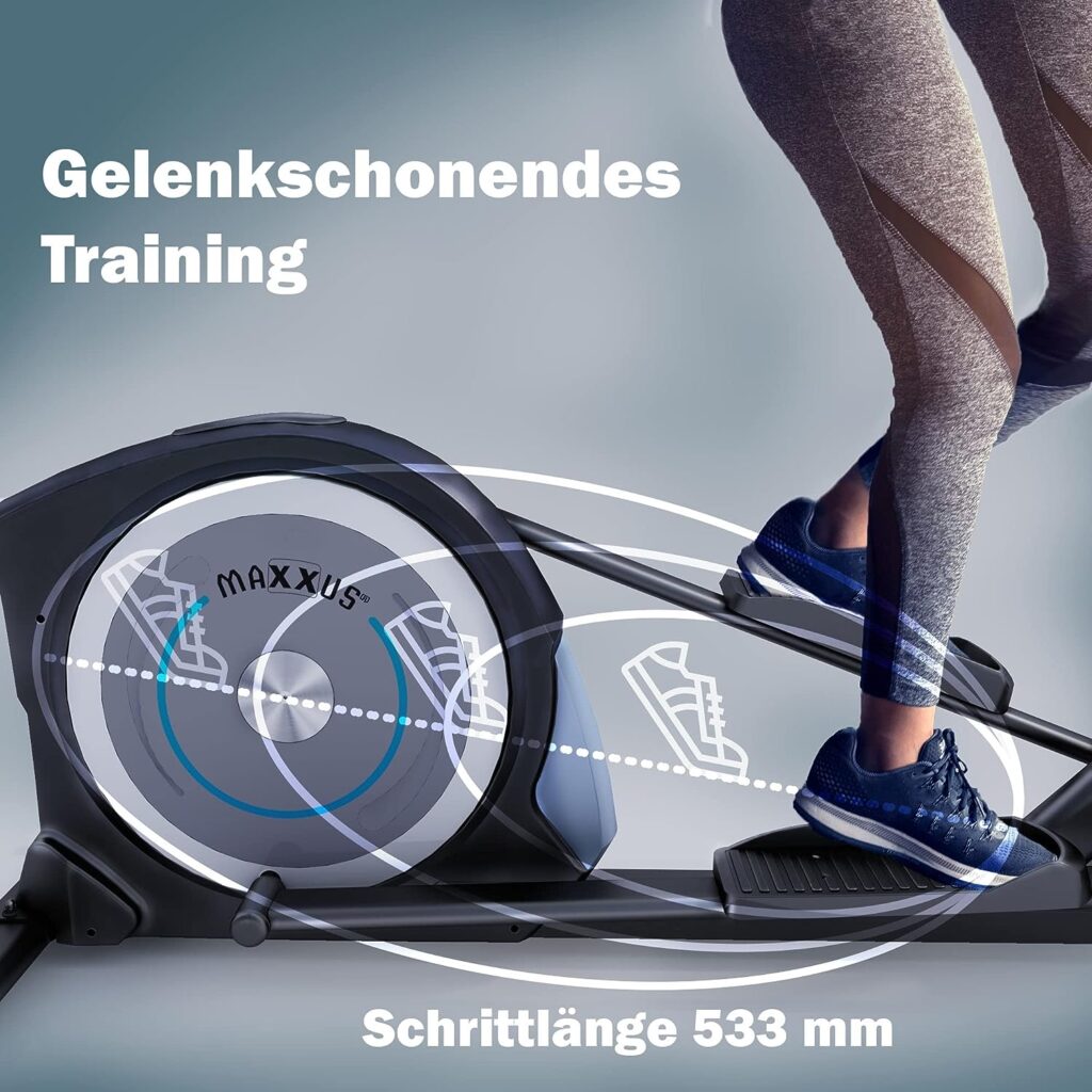 MAXXUS Cross Trainer CX 5.0 - 28 kg Flywheel Mass, 12 Programmes, 16 Resistance Levels, Magnetic Brake System, 160 kg, Bluetooth, Tablet Holder, Hand Pulse Sensors, Elliptical Trainer for Home,