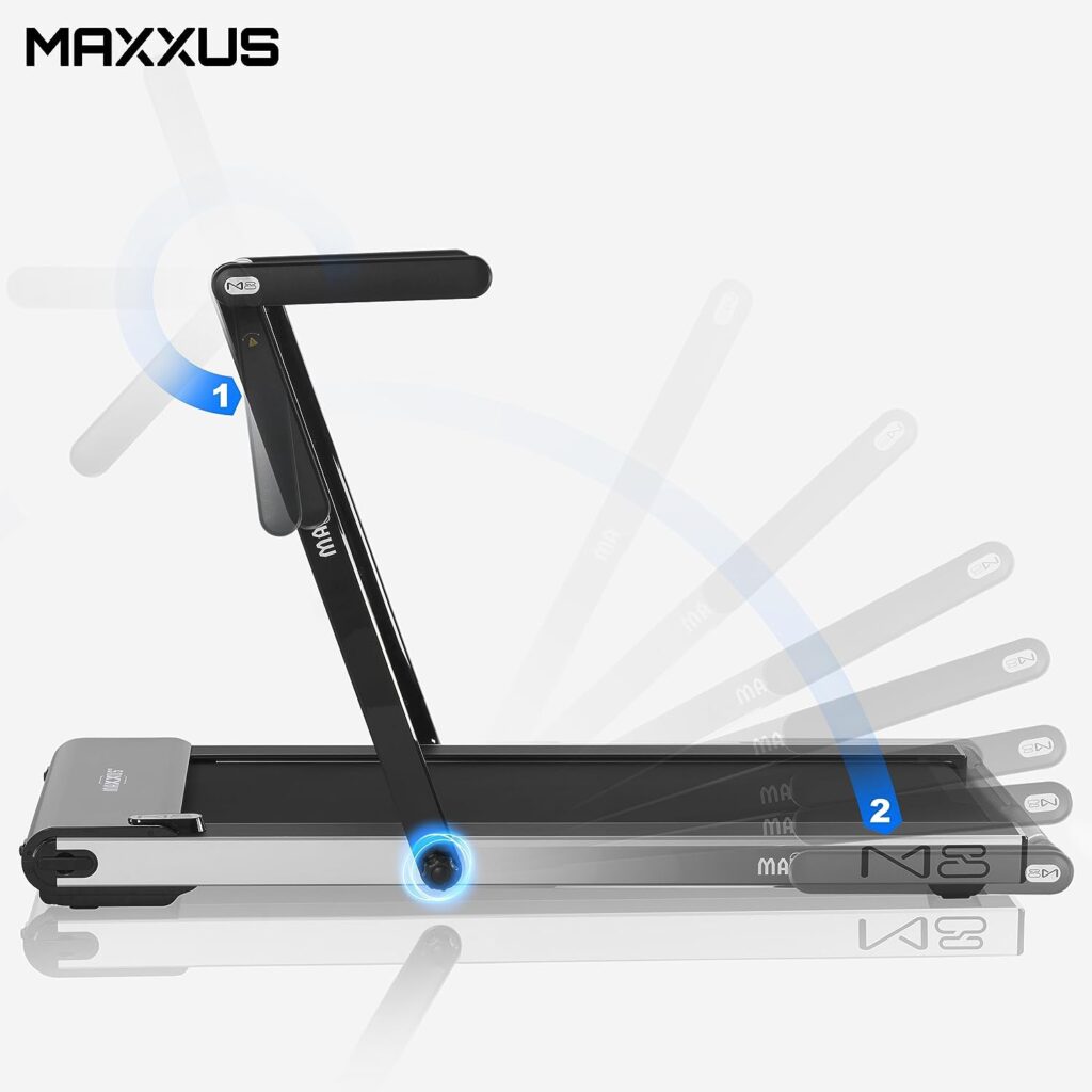 Maxxus M8 Electric Treadmill with 124 x 45 cm Running Surface, 12 km/h + 5 HP, Home Trainer with Tablet Holder and App Control, Foldable, Available in 3 Colours, Up to 100 kg Load Capacity, silver