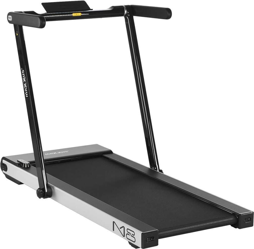 Maxxus M8 Electric Treadmill with 124 x 45 cm Running Surface, 12 km/h + 5 HP, Home Trainer with Tablet Holder and App Control, Foldable, Available in 3 Colours, Up to 100 kg Load Capacity, silver