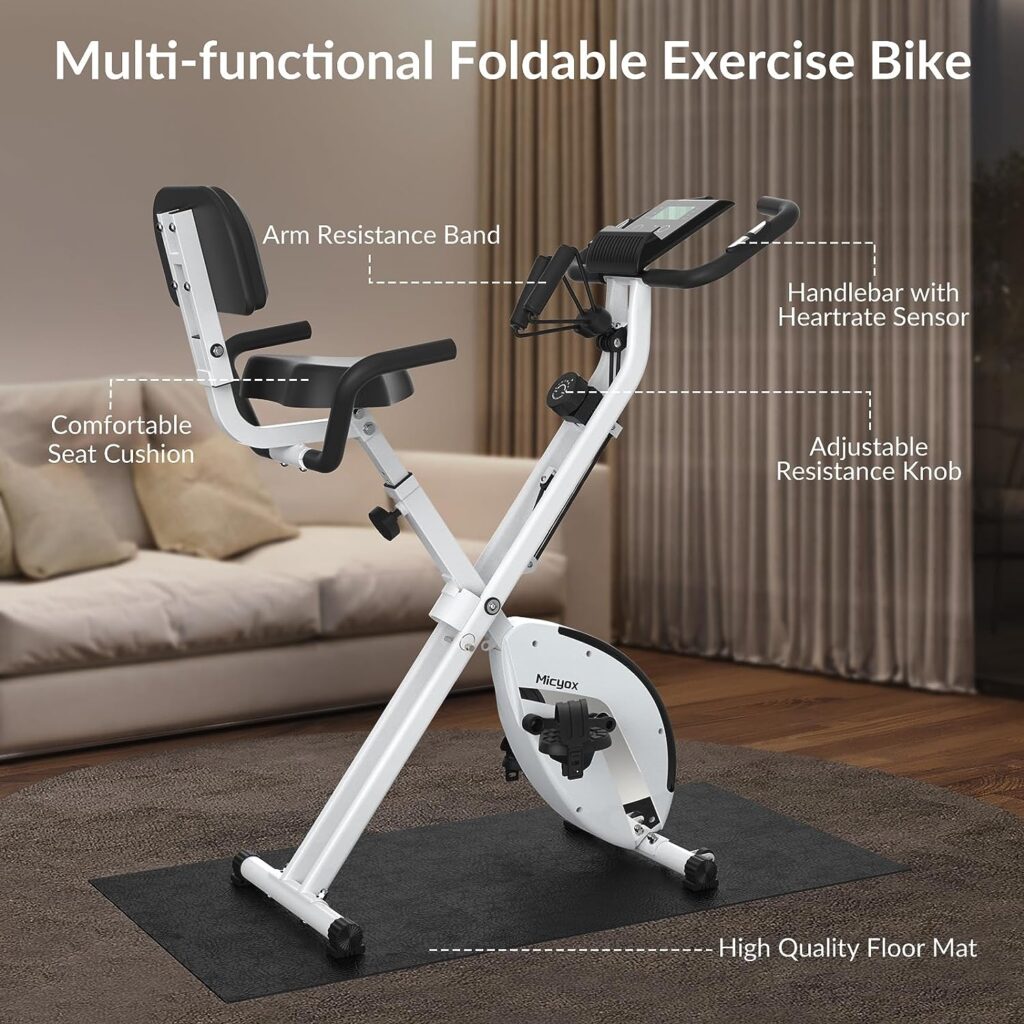 Micyox MX600 Heimtrainer Fahrrad Magnetisches Heimtrainer mit Rückenlehne Heimtrainer Fahrrad Klappbar mit LCD-Display und Herzfrequenzsensor Heimtrainer mit Widerstandsbändern