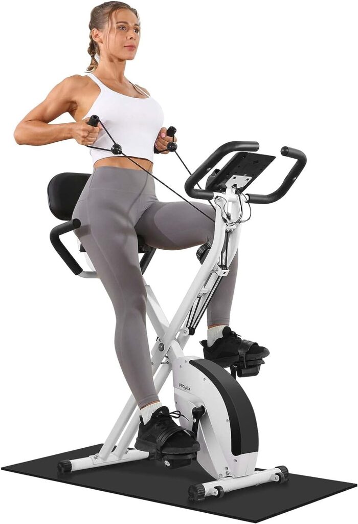 Micyox MX600 Heimtrainer Fahrrad Magnetisches Heimtrainer mit Rückenlehne Heimtrainer Fahrrad Klappbar mit LCD-Display und Herzfrequenzsensor Heimtrainer mit Widerstandsbändern