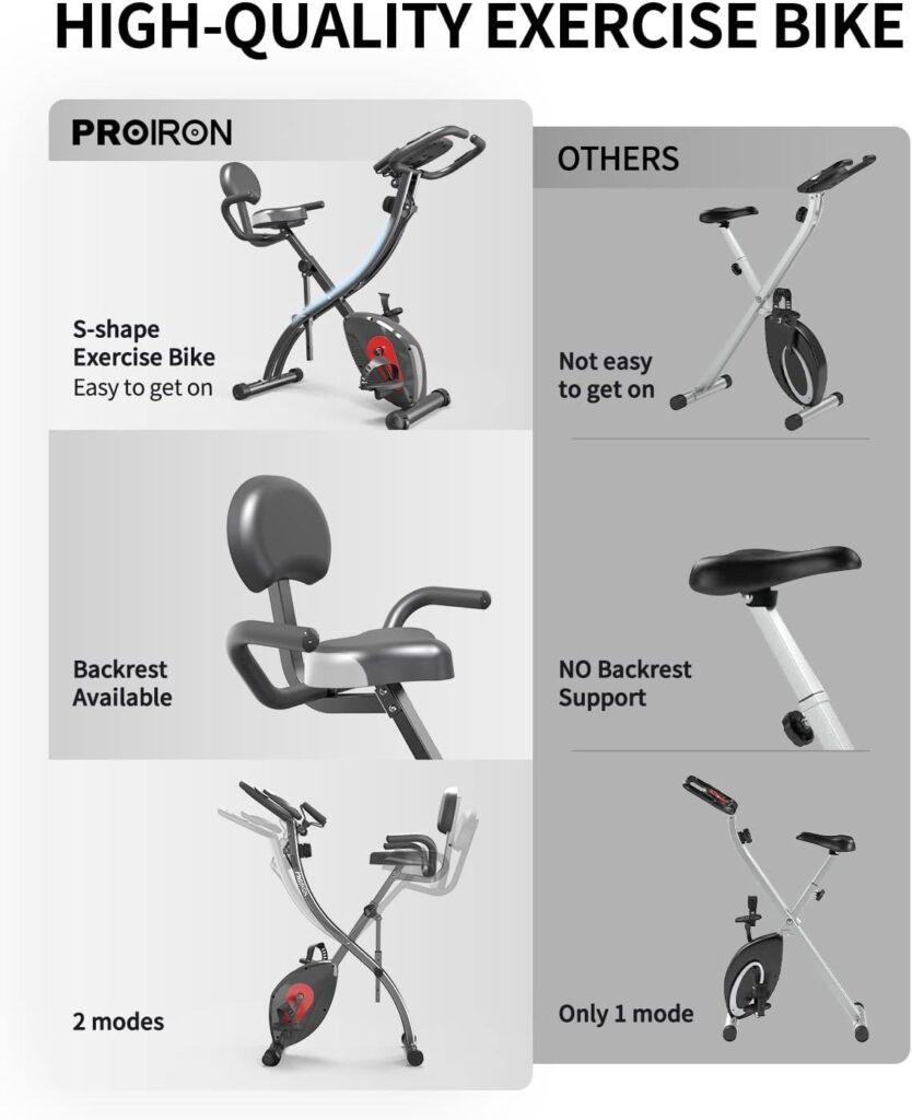 PROIRON Ergometer Exercise Bike Foldable Indoor Cycling Bike, 2 in 1, Magnetron, 120 kg Load Capacity, Adjustable Resistance, Home Trainer