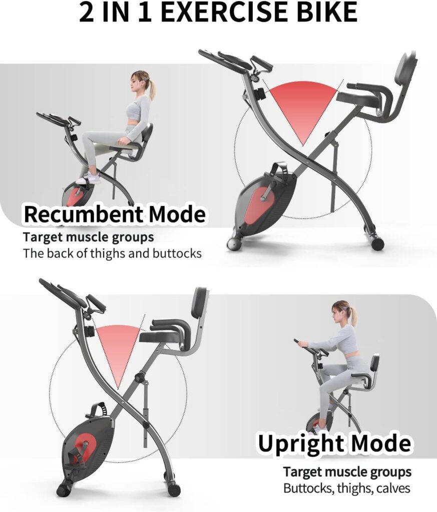 PROIRON Ergometer Exercise Bike Foldable Indoor Cycling Bike, 2 in 1, Magnetron, 120 kg Load Capacity, Adjustable Resistance, Home Trainer