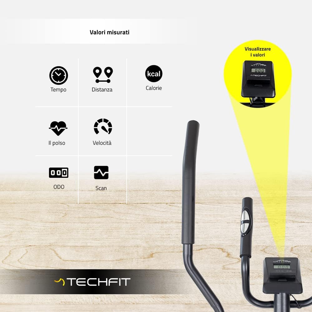 TechFit E250 Cross Trainer Exercise Bike with Computer Steering Wheel 5.5kg 8 Levels of Difficulty Cross Trainer Black