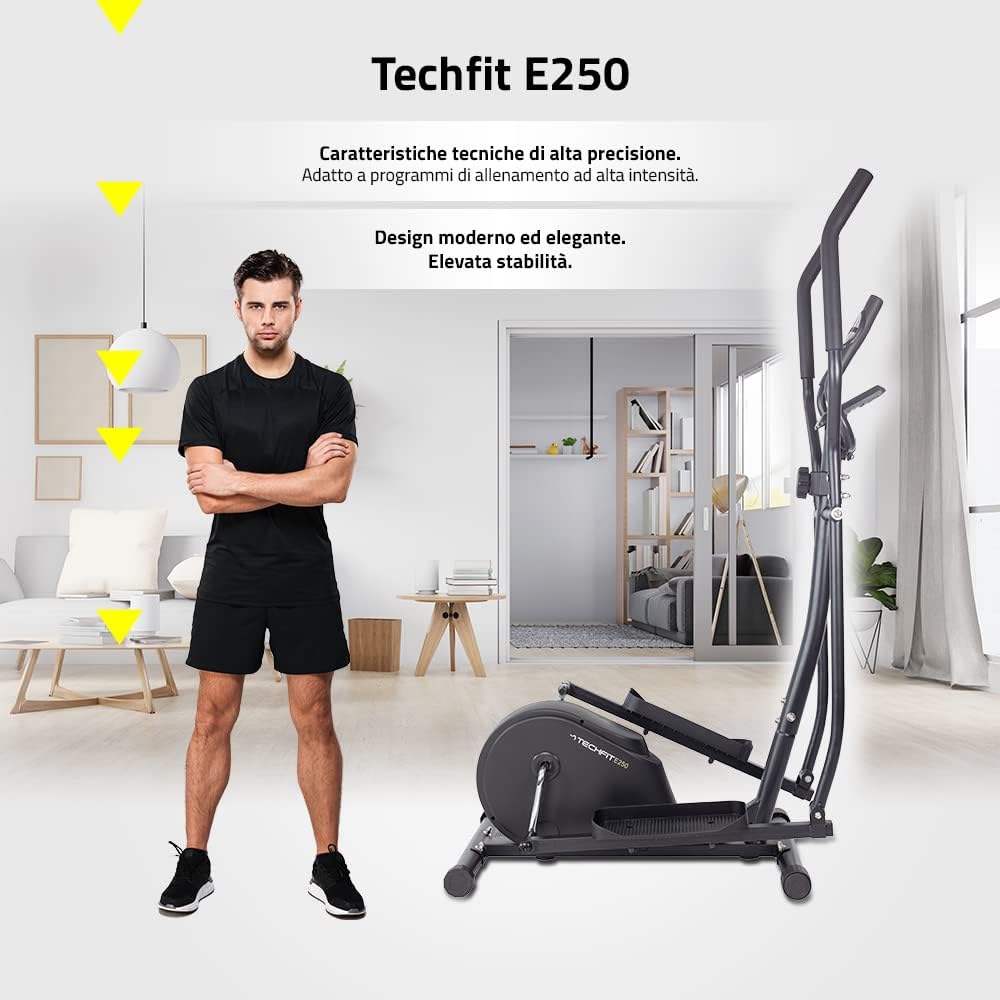 TechFit E250 Cross Trainer Exercise Bike with Computer Steering Wheel 5.5kg 8 Levels of Difficulty Cross Trainer Black