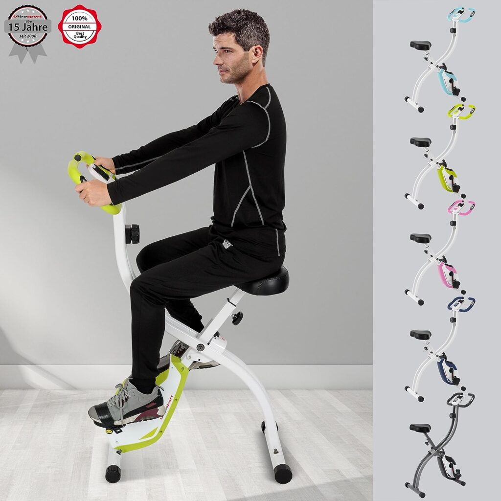 Ultrasport F-Bike, Folding Exercise Bike with Training Computer, Adjustable Resistance Levels and Hand Pulse Sensors, user weight from 110 kg (240 lbs)