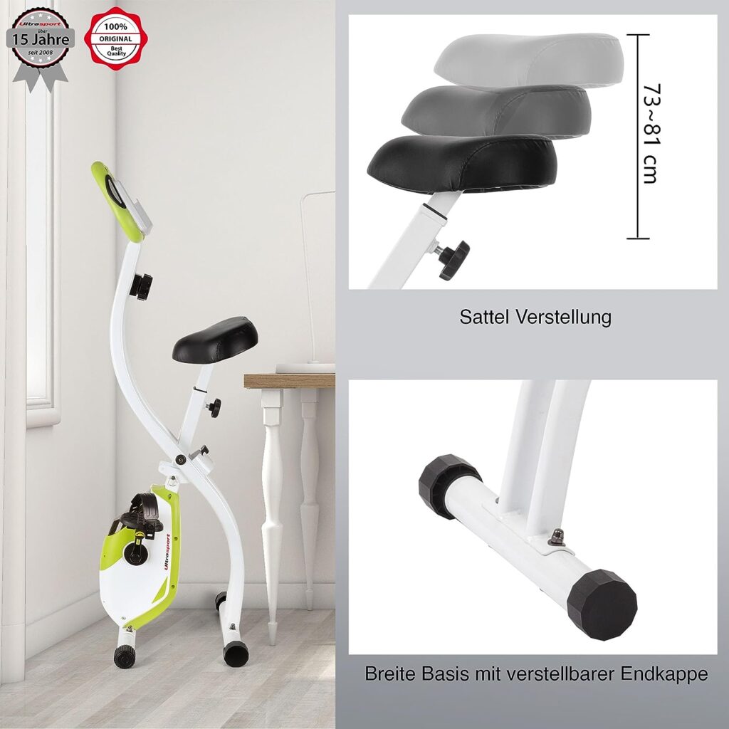 Ultrasport F-Bike, Folding Exercise Bike with Training Computer, Adjustable Resistance Levels and Hand Pulse Sensors, user weight from 110 kg (240 lbs)