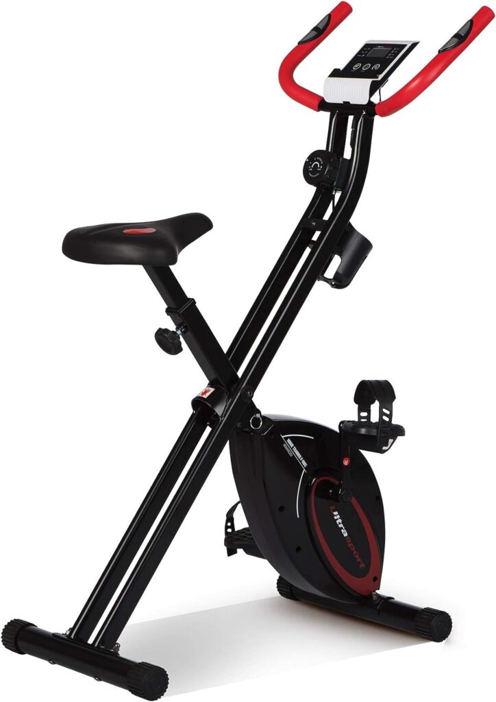 Ultrasport F-Bike, Folding Exercise Bike with Training Computer, Adjustable Resistance Levels and Hand Pulse Sensors, user weight from 110 kg (240 lbs)