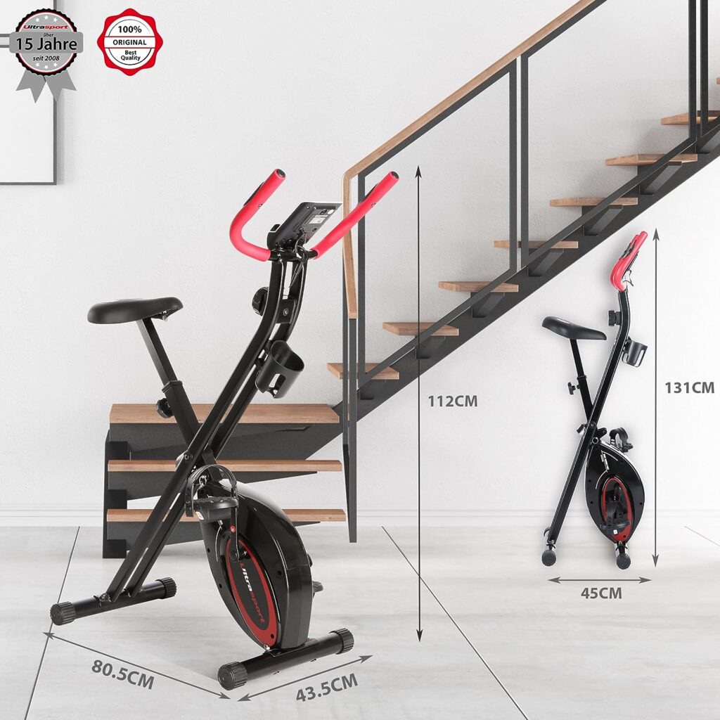 Ultrasport F-Bike, Folding Exercise Bike with Training Computer, Adjustable Resistance Levels and Hand Pulse Sensors, user weight from 110 kg (240 lbs)