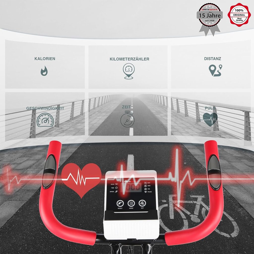 Ultrasport F-Bike, Folding Exercise Bike with Training Computer, Adjustable Resistance Levels and Hand Pulse Sensors, user weight from 110 kg (240 lbs)