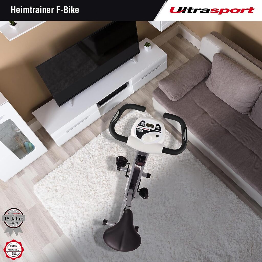 Ultrasport F-Bike, Folding Exercise Bike with Training Computer, Adjustable Resistance Levels and Hand Pulse Sensors, user weight from 110 kg (240 lbs)
